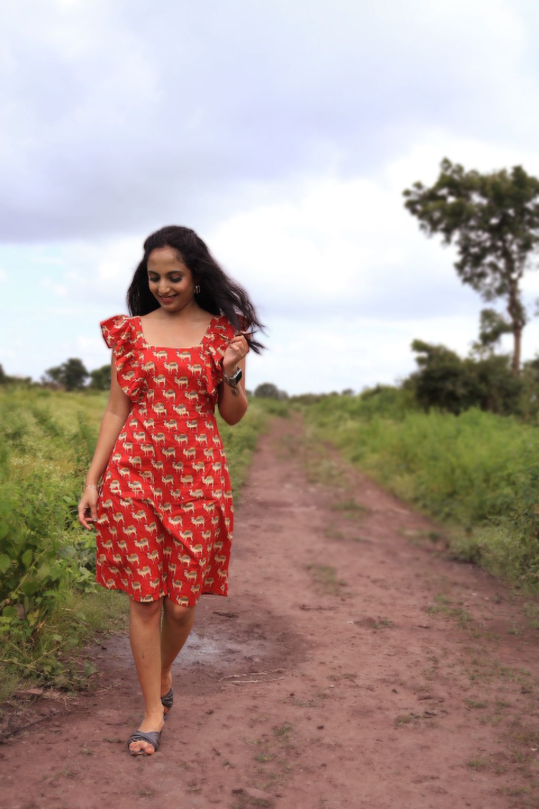 WhatsApp Image 2025-01-24 at 11.22.40 AM-2 Ruffle sleeves red short dress, cotton short dress, casual short dress, ruffle sleeves