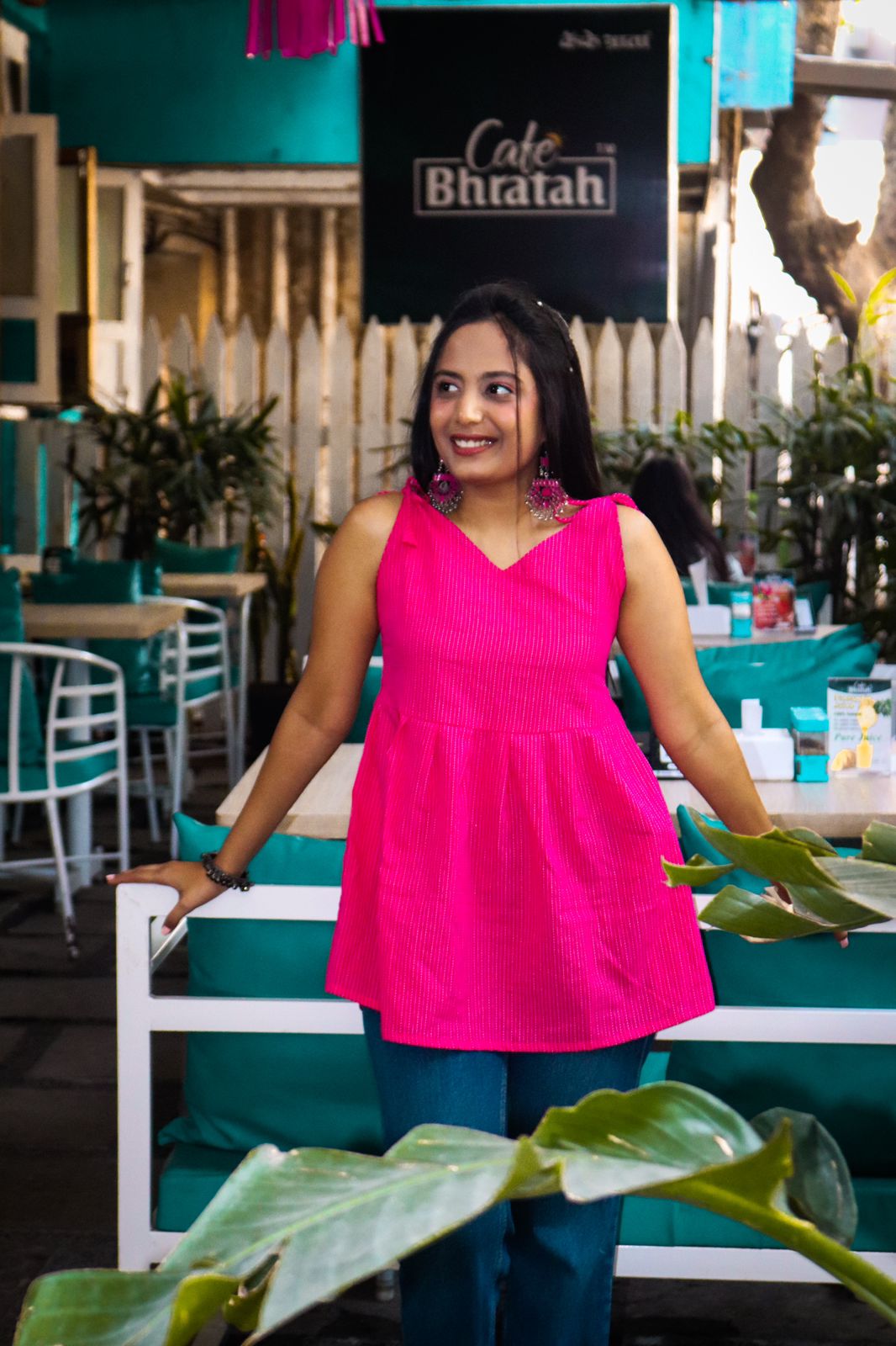 Pink knot short kurti, pink kurti, short kurti, cotton short kurti