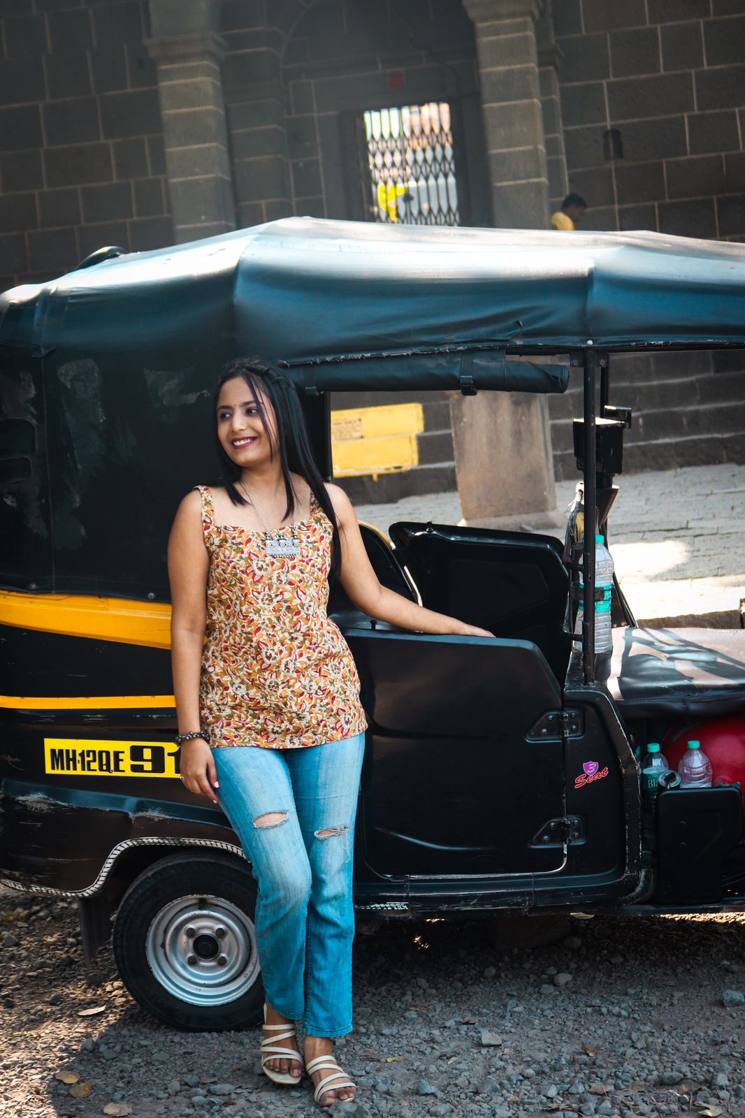 Yellow floral print short kurti, short kurti, sleeveless short kurti, cotton short kurti