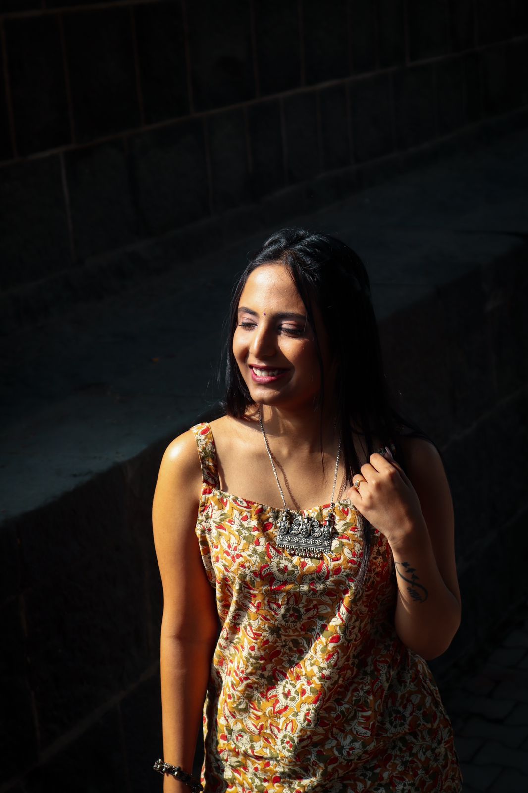 Yellow floral print short kurti, short kurti, sleeveless short kurti, cotton short kurti