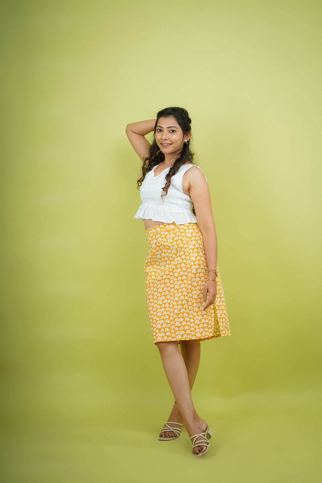 Yellow skirt, yellow slit skirt, cotton short skirt, skirts, cotton skirts